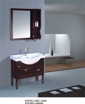 China Chocolate color Solid Wood Bathroom Cabinet floor standing 0.46 CBM supplier