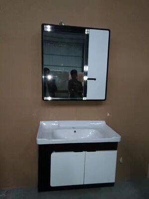 China LED Lighting Beautiful PVC Bathroom Cabinet Black / White Bathroom Vanities supplier