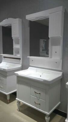 China MDF / PVC Floor Standing Bathroom Cabinet With LED Lamp Mirror / Ceramic Basin supplier