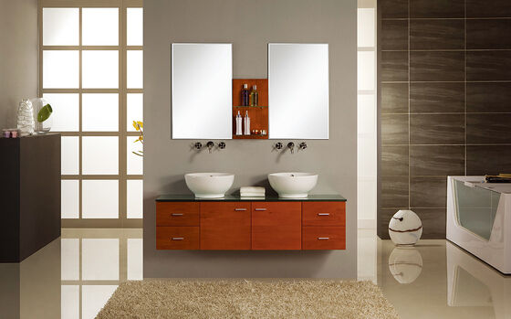 Ceramic basin double sink floating vanity 150/130 X 48 / cm , transitional bathroom vanities 22 doors supplier